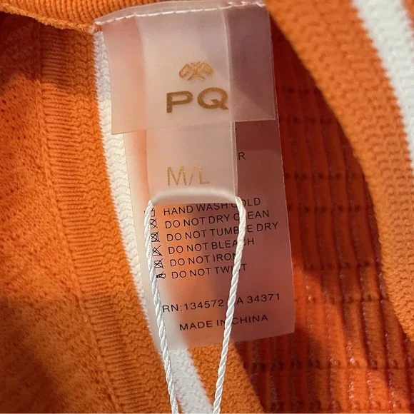 PQ Swim Paloma Logan Dress Sporty‎ Knit Mini Dress Orange Ribbed Cover Up Med/Lg